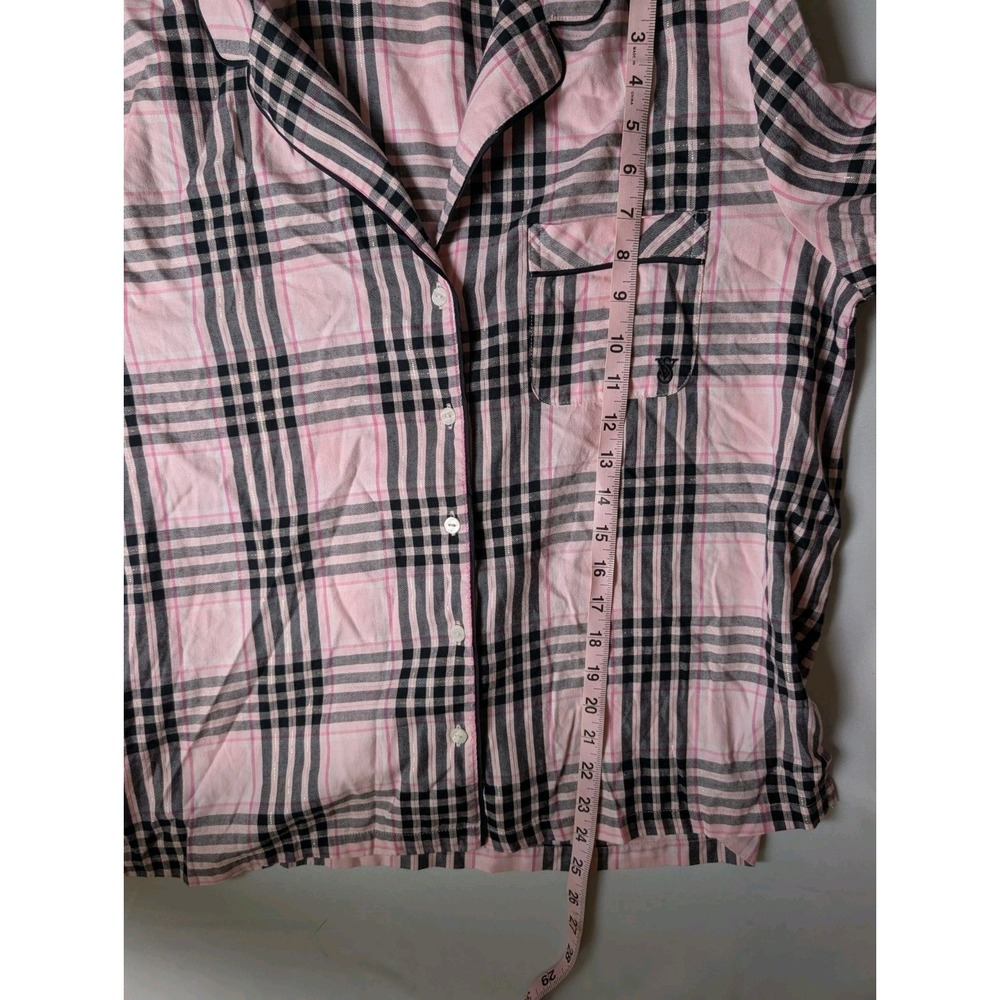 Victorias Secret Pink Black Plaid Button Down Flannel Pajama Shirt Sz M Leisure - Picture 8 of 9